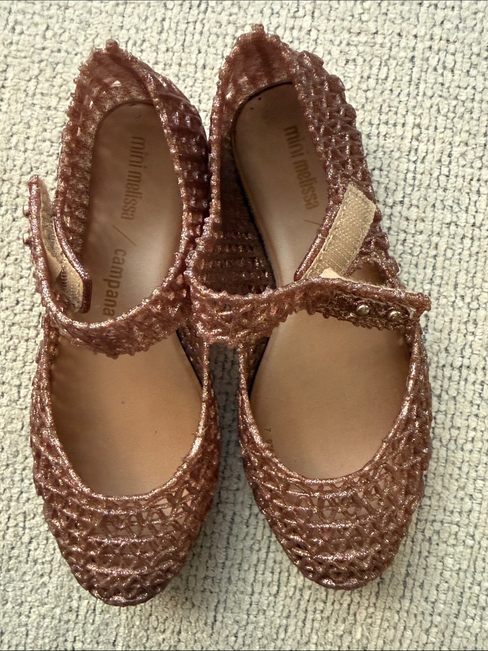 Mini Melissa Campana Glitter Mary Jane Flats in Rose Gold